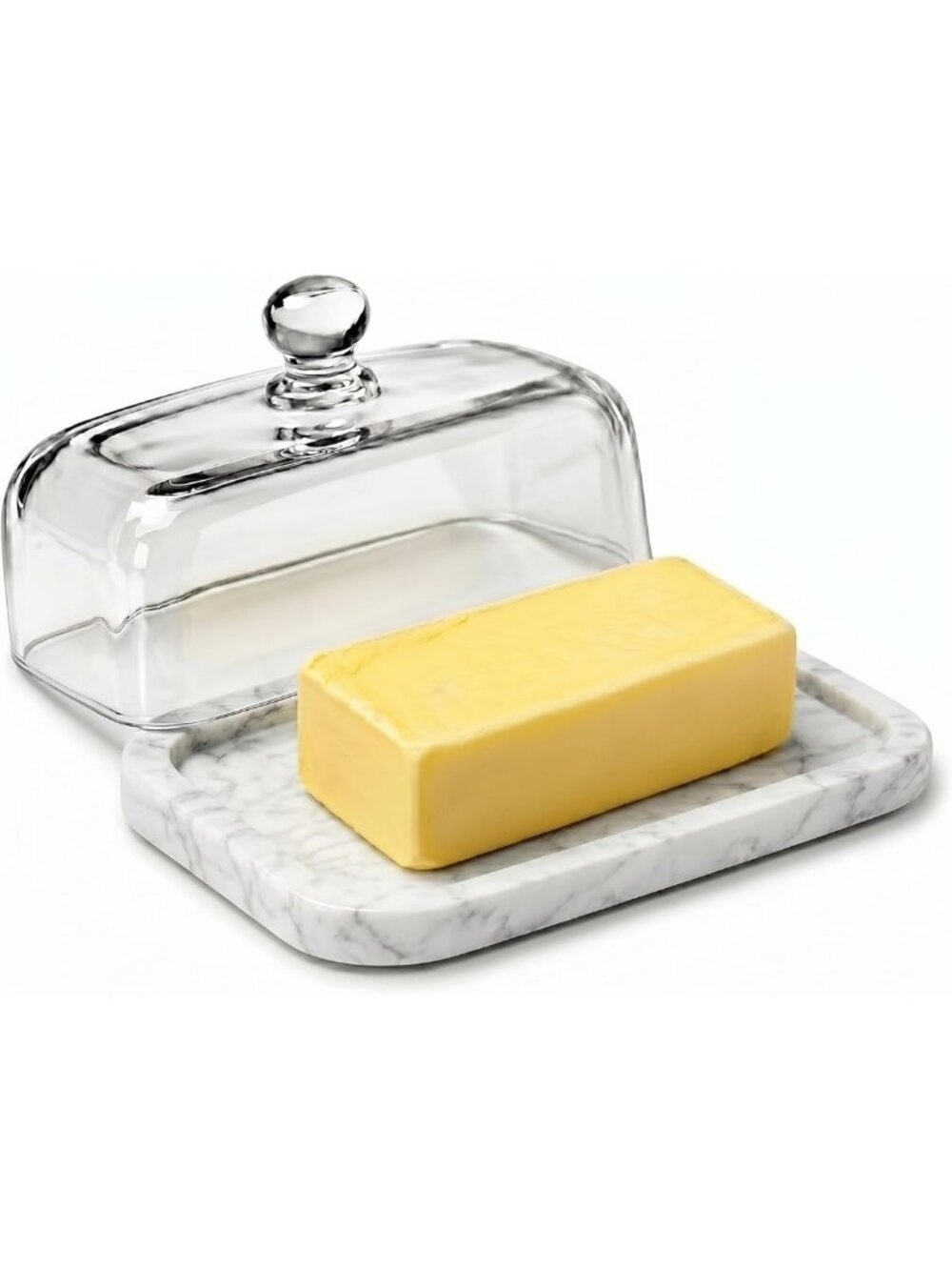 Elegant White Marble Butter Dish with Glass Lid, 7.2 x 5 In - Kitchen Essential